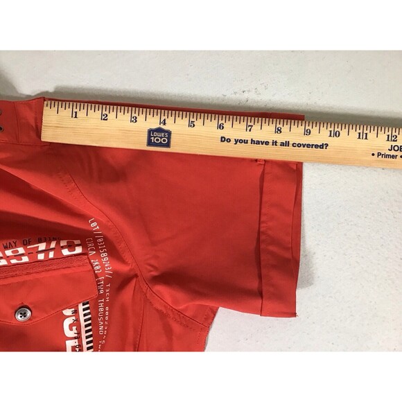 PROJEK RAW Men's Red Tech Design Bottom Up Short Sleeve Stretch Shirt Sz Medium - Picture 12 of 14